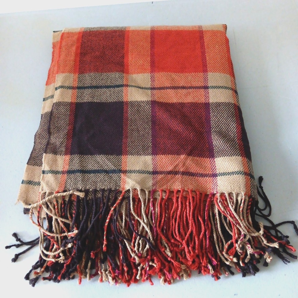 Pottery Barn Plaid Fringe Dunston Throw Accent Blanket Lightweight Fringe Cozy - Picture 1 of 5
